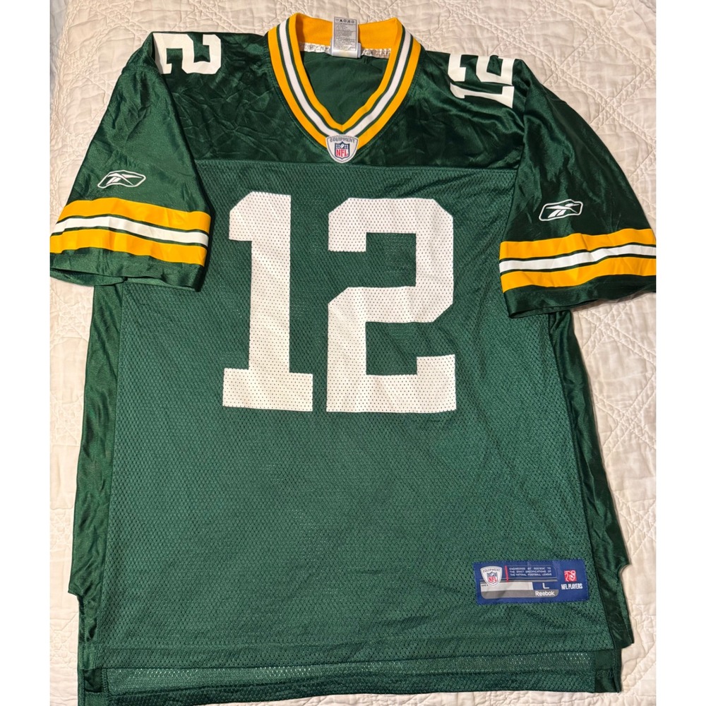 Reebok Green Bay Packers Jersey Mens Large Green Aaron Rodgers 12 NFL Football